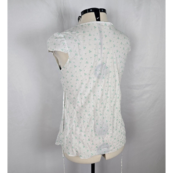 Gemini Blouse Women's XL White Green Floral Embordering Front & Back Ties Wrap - Picture 12 of 16